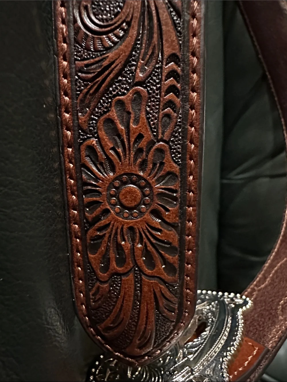 Nocona Belt Co Western Tooled Brown Leather Belt with Silver Rodeo Buckle NEW
